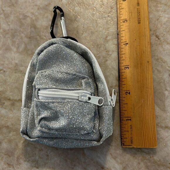 Mini Silver Metallic Backpack Keychain - Picture 4 of 5